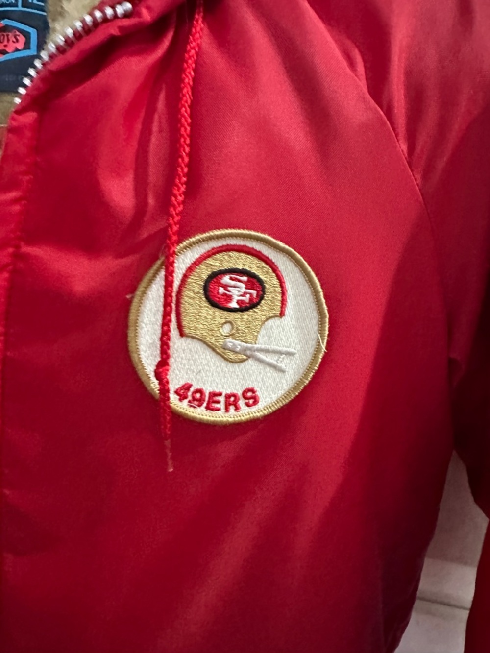 NFL Kids Red Puffer Jacket with Gold Helmet Patch